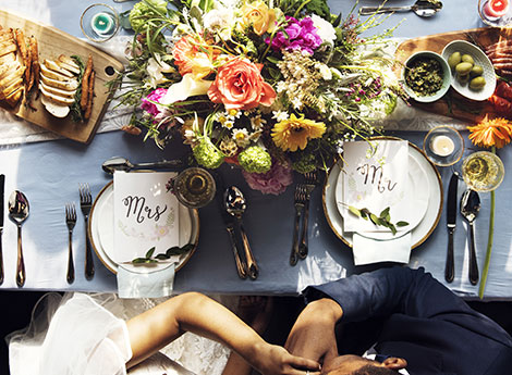 Overhead wedding table setting by Martin + Fitch